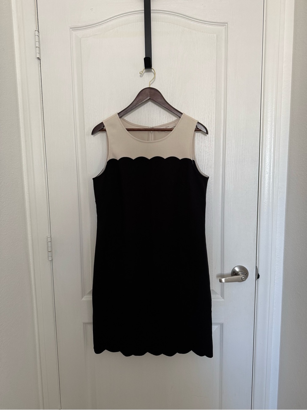 Ann Taylor LOFT Black And Cream Dress with Scallop. Size 8.
